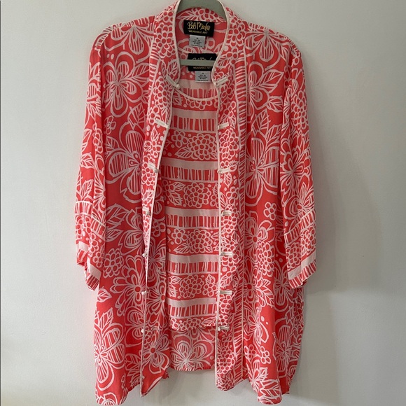 Bob Mackie Tops - Bob Mackie Wearable Art Women’s XL Kimono/Tank Set Pink Silk Floral